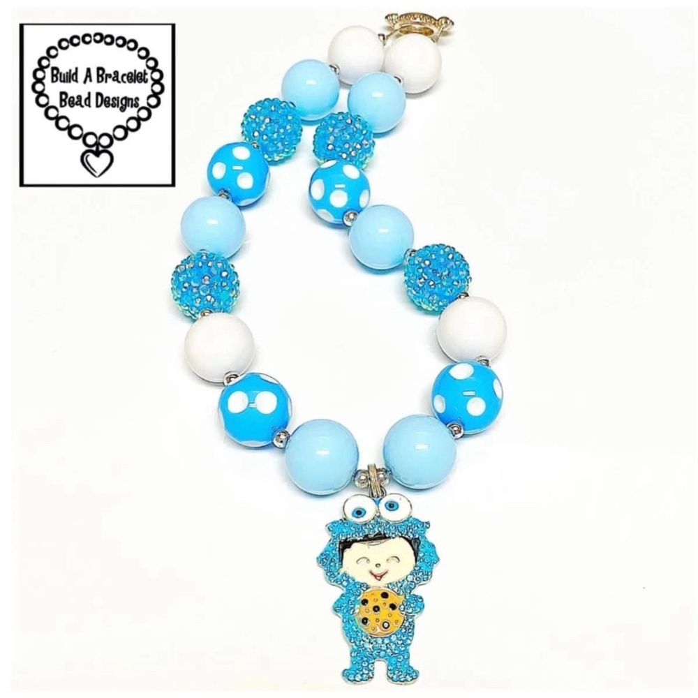 Sesame Street Cookie Monster Kids Necklace Handmade Blue Charm Jewelry
